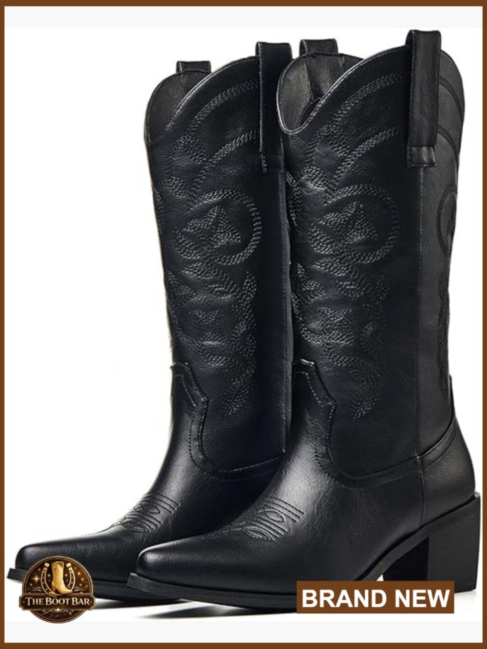 Wide Calf Cowboy Boots Pointed Toe Chunky Heel Comfortable Women's Boots